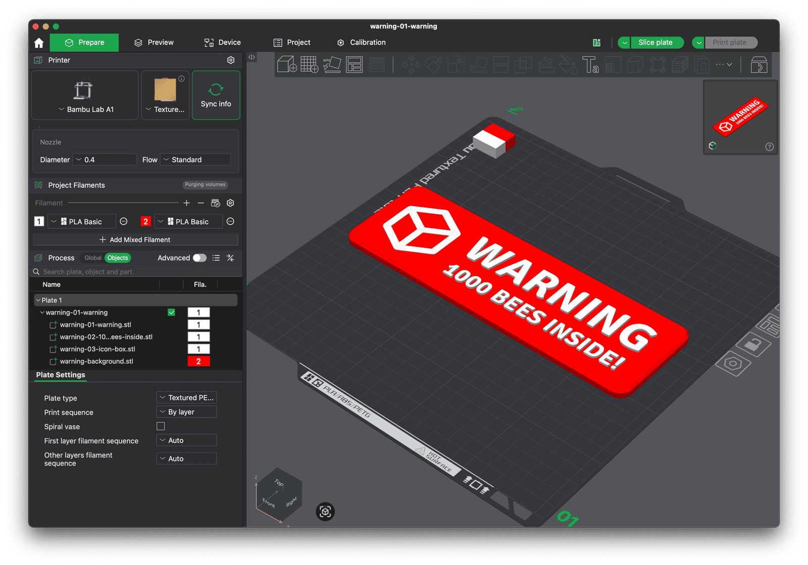 Verify the filament colors in Bambu Studio